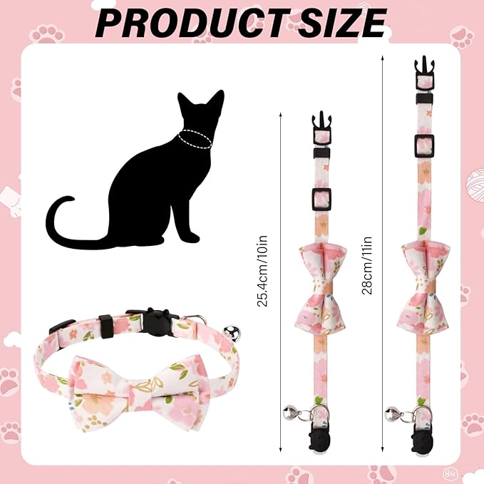 10 Pcs Spring Cat Collar Breakaway with Bow Tie and Bell Kitten Collars Removable Bowtie Plaid Flower Cat Collar for Cats Kittens Puppy(Flower)
