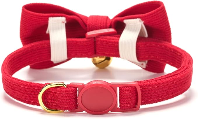 2 Pack Soft Corduroy Christmas Cat Collars with Bow Tie & Bell, Adjustable Breakaway Cotton Kitty Bowtie Collar for Girl Boy Kitten (Red & Green)