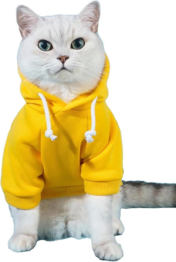QWINEE Basic Dog Hoodie Sweatshirt Puppy Sweater Warm Cat Costumes Pet Clothes for Chihuahua Puppy Kitten Small Medium Dogs Yellow Small