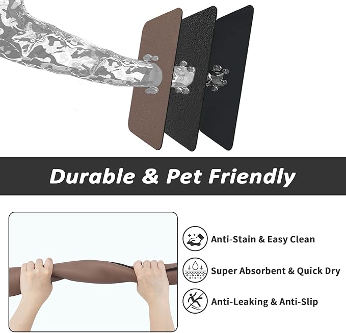 Dog Food Mat - Absorbent Cat Mat for Food and Water, No Stains Pet Feeding Bowl Mat, Easy to Clean Pet Placemats, Quick Dry Dog Water Dispenser Mat for Messy Drinkers | Brown 18"x34"