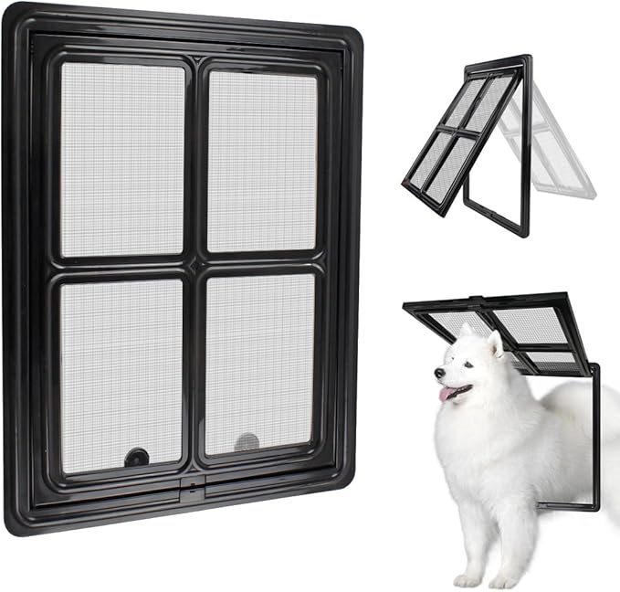 NAMSAN Dog Screen Door, Passage Size 12 x 16 inches, Dog Door for Screen Door, Large Pet Door for Sliding Door, Magnetic Automatic Closing, Self-Assembly, Lockable, Black