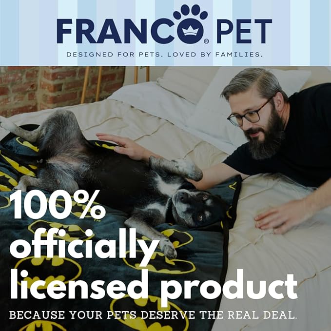 Franco Pet Batman DC Comics Bat Shield Logo Super Soft Cozy Waterproof Sherpa-Backed Blanket Throw for Medium Dogs, Couch/Bed/Car, 40x50 (Officially Licensed Product)