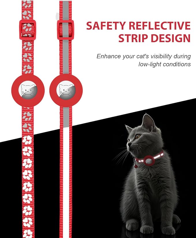 Joytale AirTag Cat Collar 2 Pack with Breakaway Safety Buckle, Reflective Cats Collar with AirTag Holder, Adjustable 7.5-12.5 Inch, Anti-Fraying Lightweight for Girl Boy Kitten, Red