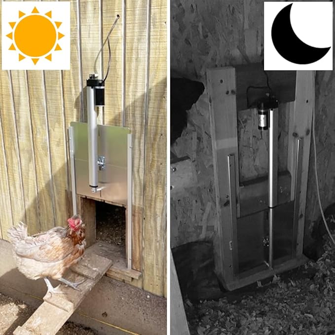 JVR Automatic Chicken Coop Door Opener with Timer, Programmable, Aluminum Coops Doors, Electric Run Automatic Chicken Door Auto Opener, Actuator Motor, Anti-Pinch Auto Reopen & Stop Safety