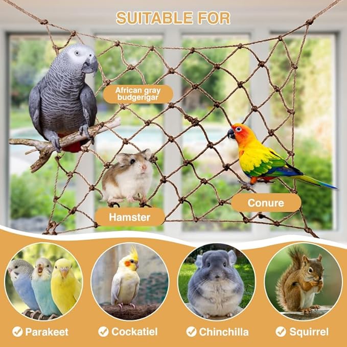 2 Packs Natural Bird Rope Net Parrot Swing Hammock for Birds Parrot Ladder Macaw Hanging Hammock Activity Toy for Rats Parakeet Cockatiel Cockatoo Conure African Grey Budgie（M 14x11inch）