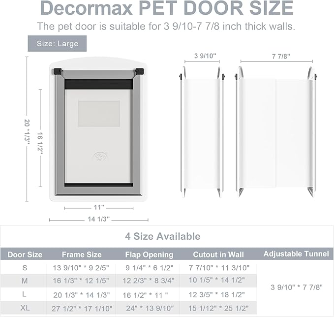 Dog Door for Wall, Steel Dog Door with Telescoping Tunnel, Weatherproof Pet Door with Two Sliding Lock Panels and Magnetic Flaps, Easy to Install, White, Large
