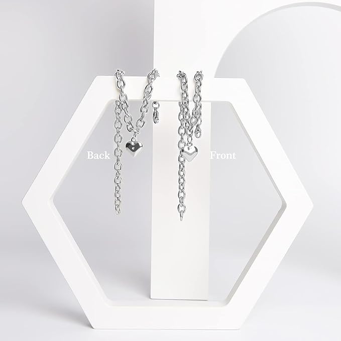 HOWWFALY Dog Collar and Cat Chain Necklace Stainless Steel Adjustable 18K Sliver Heart-Shaped Necklace for Small Pets Cats Kitten Puppy (Sliver, 7 inch)