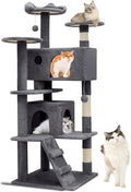 Athena Collection Cat Tree, 54 Inch Cat Tree Tower for Indoor Cats, Multi-Level Cat Tower House Activity Center with 2 Cat Condo & Scratching Post & Dangling Ball, Tall Cat Climbing Tower, Darkgray