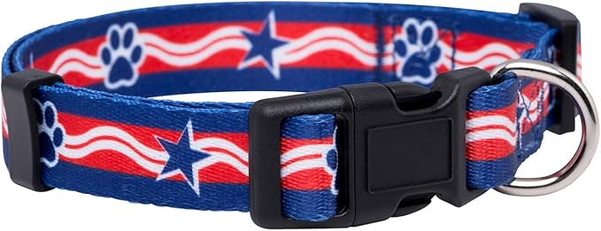 Native Pup American Flag Dog Collar- Red White and Blue- Patriotic Collars for 4th of July, USA- Adjustable Small, Medium, Large Breed Dogs (Large, Paws)