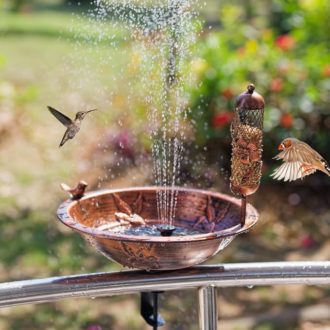 DREAMSOUL 13" Dia Deck Mounted Bird Bath with Clamp, Metal Bird Bath and Feeder Detachable Unheated Birdbath for Deck Railing