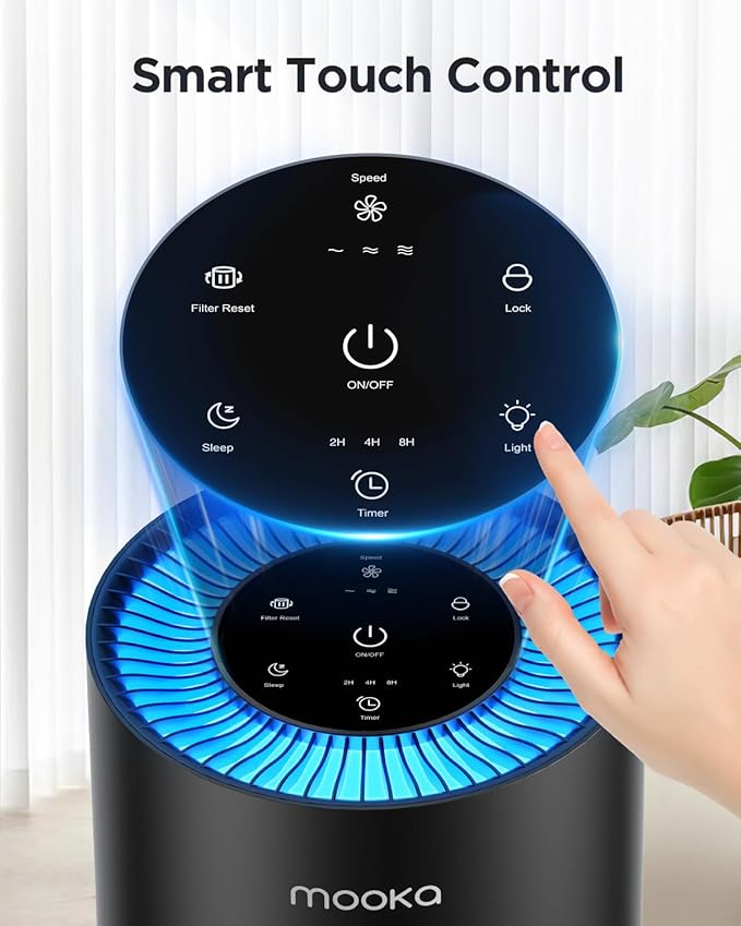 Air Purifiers for Home Large Room Pets Up to 1300 Sq Ft, MOOKA H13 True HEPA Air Purifier Cleaner with 360° Air Inlet, Fragrance, 13dB Air Purifier for Bedroom Wildfire Smoke Pet Dust Pollen (Black)