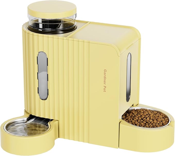 Gardner Pet Gravity Automatic 2-in-1 Pet Feeder, 0.8 Gallons*2 Cat Feeder and Water Dispenser Set, 100% BPA-Free and Stainless Steel Water Bowl for Dogs, Cats, Rabbits, Puppies (Yellow)