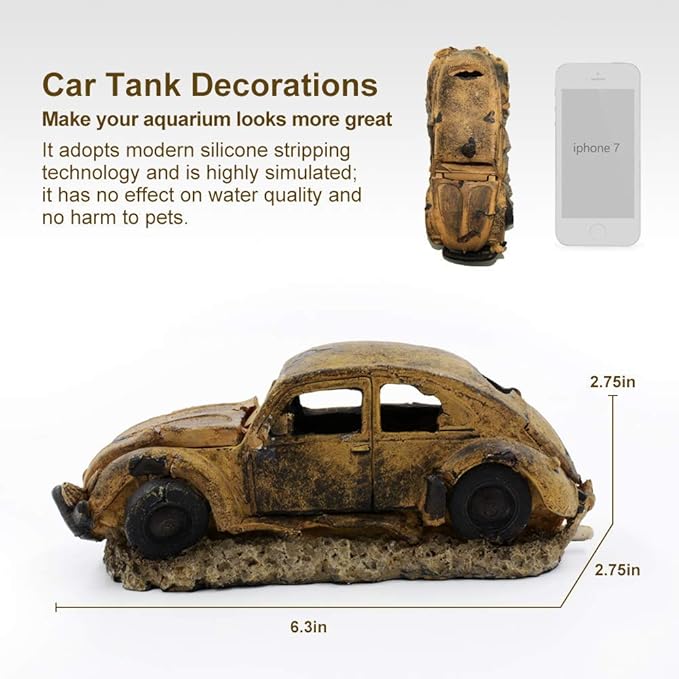 boxtech Decorations for Aquarium, Aquarium Resin Ornament Decorations, Imitation Car Wreck for Air Bubble Stone Oxygen Pump Fish Tank