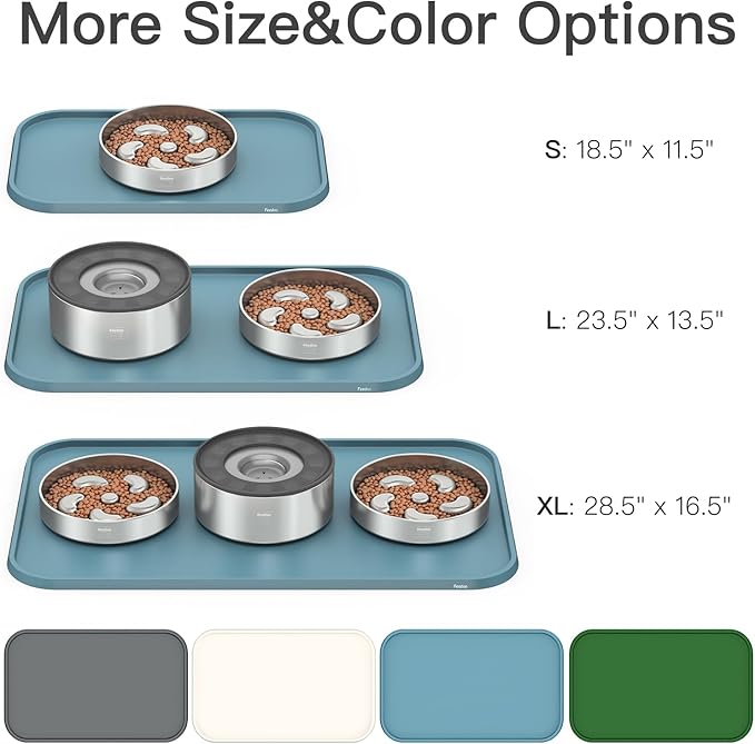 Pet Feeding Mat [Warped Resistant Raised Edge], Water-Proof Silicone Placement for Food Water Bowls, Anti-Slip Base Protect Floor, BPA-Free&Dishwasher-Safe [28.5x16.5inch XL, Blue]