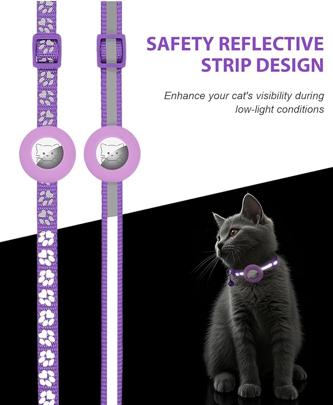 Joytale AirTag Cat Collar 2 Pack with Breakaway Safety Buckle, Reflective Cats Collar with AirTag Holder, Adjustable 7.5-12.5 Inch, Anti-Fraying Lightweight for Girl Boy Kitten, Purple