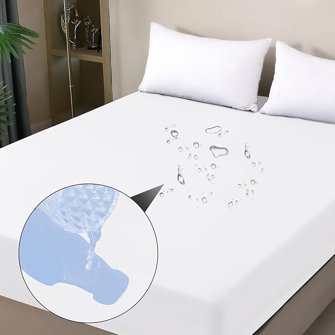 Twin Mattress Protector Waterproof, Fitted Sheet Style Breathable Mattress Cover with Deep Pocket Fits Up to 18'', Noiseless Bed Cover for Kids Adults Pets, Machine Washable (White, 39'' X 75'')