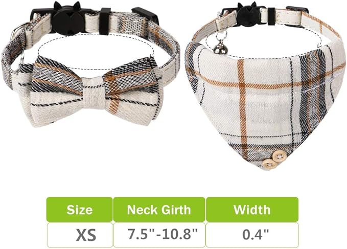 Faleela Breakaway Cat Collar with Bells - 2 Pack Cat Collar with Bells, Cat Collars with Bandana, Accessories for Pet Collars, Adjustable for Cats and Small Dogs