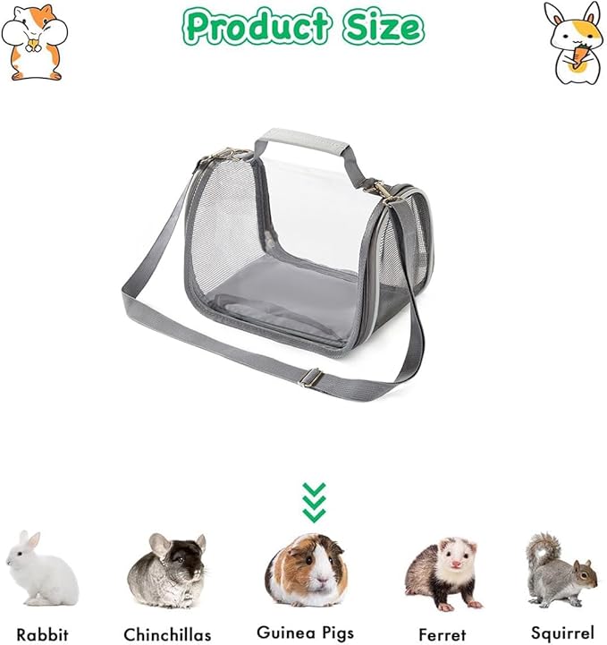 Reptile Small Animal Travel Carrier - Portable Ventilated Pet Carrier for Bearded Dragons, Lizards, Sugar Gliders, Hedgehogs, Rats, Birds, Guinea Pigs etc | Escape-Proof, Breathable Mesh (Grey)