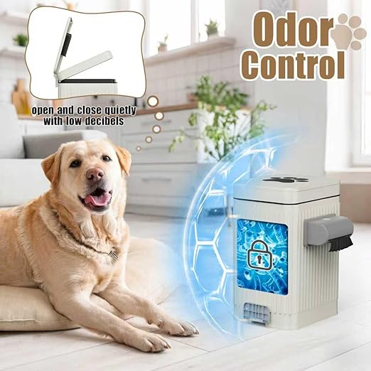 Dog Poop Trash Can for Outside & Indoor, 5L/1.3Gal Small Odor Control Pet Waste Bin with Carbon Filter, 2-Way Open (Step & Press Top), Dog Waste Container with Trash Bag Holder, White