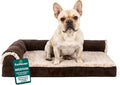 Furhaven Orthopedic Dog Bed for Medium/Small Dogs w/ Removable Bolsters & Washable Cover, For Dogs Up to 35 lbs - Two-Tone Plush Faux Fur & Suede L Shaped Chaise - Espresso, Medium,30"L x 20"W x 6"Th