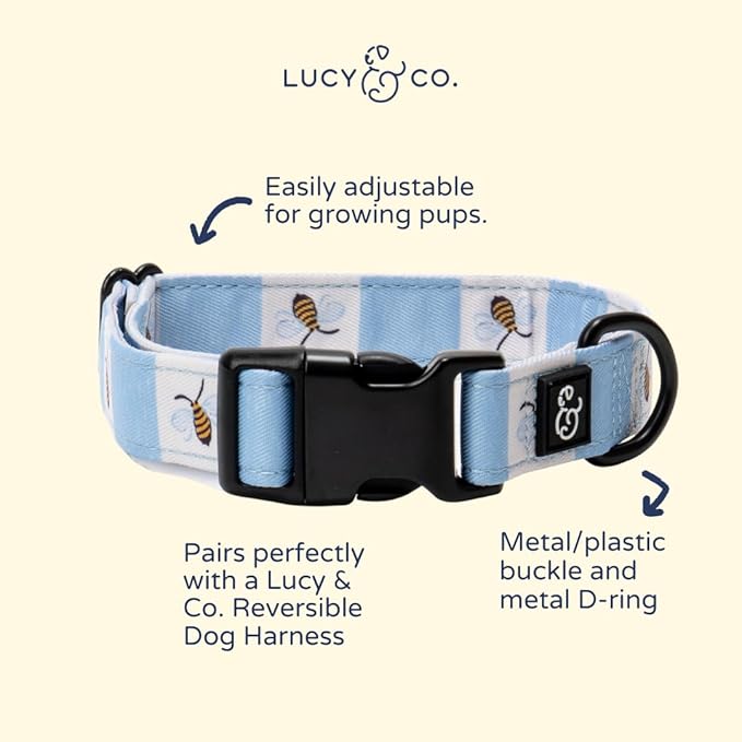 Lucy & Co. Bumbling Around Dog Collar, Adjustable Durable Dog Collar with Cute Print, Small