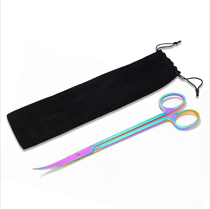 Mandala Crafts 12 Inches Rainbow Stainless Steel Curved Aquarium Scissors for Trimming Aquatic Plants – Bent Aquascape Scissors for Fish Tanks, Hospital Tanks, Goldfish Bowls, and Terrariums
