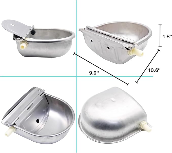 Automatic Animal Water Bowl with Float Valve, 304 Stainless Steel Livestock Water Dispenser for Dog Horse Goat Pig Cow Livestock Water Bowl Kit Includes Bowl, Pipe, 2 Valves, Quick Connector Adapter