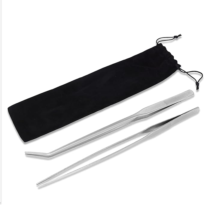 Mandala Crafts 15 Inches Silver Stainless Steel Straight and Curved Aquarium Tweezers for Aquatic Plants – Long Aquascape Forceps for Fish Tanks, Hospital Tanks, Goldfish Bowls, and Terrariums
