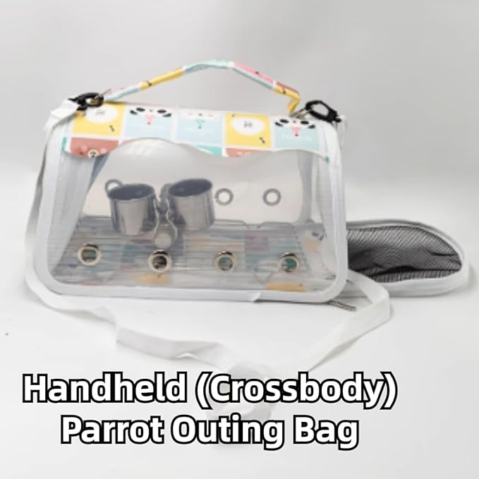 Bird Carrier Bag Bird Travel Cage with Indestructible Stainless Steel Mesh, Feeder Cups and Stand Perch, Portable Bird Travel Bag, Pet Transparent Breathable Travel Cage (Colorful,Small)