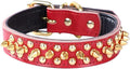 Spiked Studded Dog Collar, Genuine Leather Dog Collar, Adjustable Pet Collars for Medium Large Bulldog Pitbull Mastiff Poodle Boxer (L:37-47cm, Red)