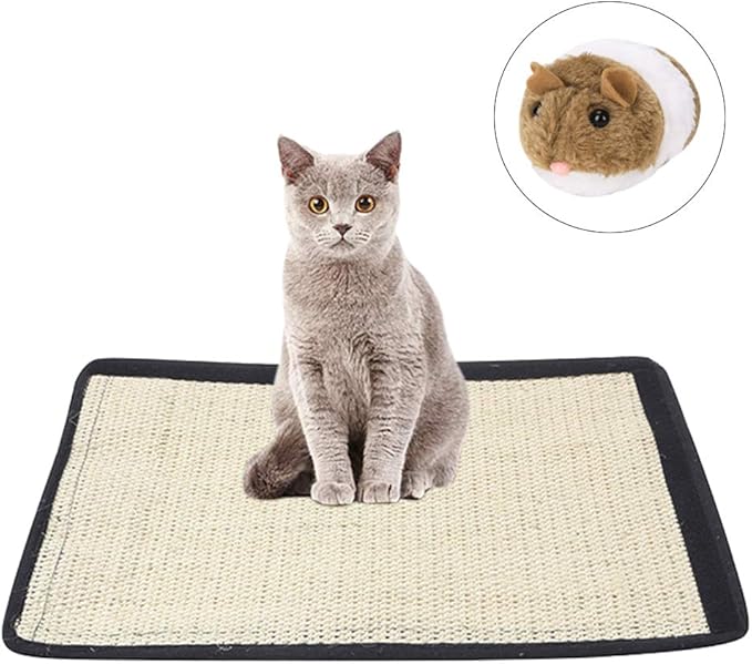 Cat Scratcher Mat with Interactive Mouse Toy, Cat Scratching Post Natural Sisal Table Leg Scratch Wrap Cat Grinding Claws Scratching Post Replacement Flexible Installation