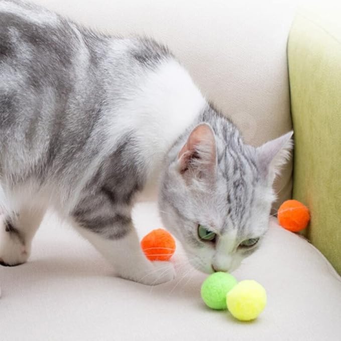 Premium Soft Pom Pom Balls for Kittens - Lightweight, Interactive, Assorted Colors - Plush Toy for Kitten Training and Play - Pet Products for Cats (Mixed Sizes 20 Balls)