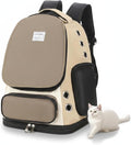Cat Backpack Carrier, TSA Airline Approved Pet Travel Bag for Small Medium Dogs, Ventilated Hiking Camping Backpack for Cats, Kitten and Puppy up to 18 lbs, Khaki Mesh