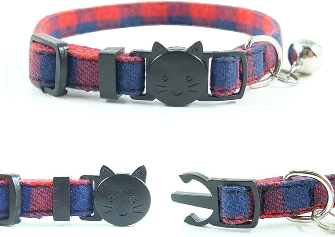 Cat Collar Breakaway with Bell and Bow Tie, Plaid Design Adjustable Safety Kitty Kitten Collars(6.8-10.8in) (Red Plaid 2)