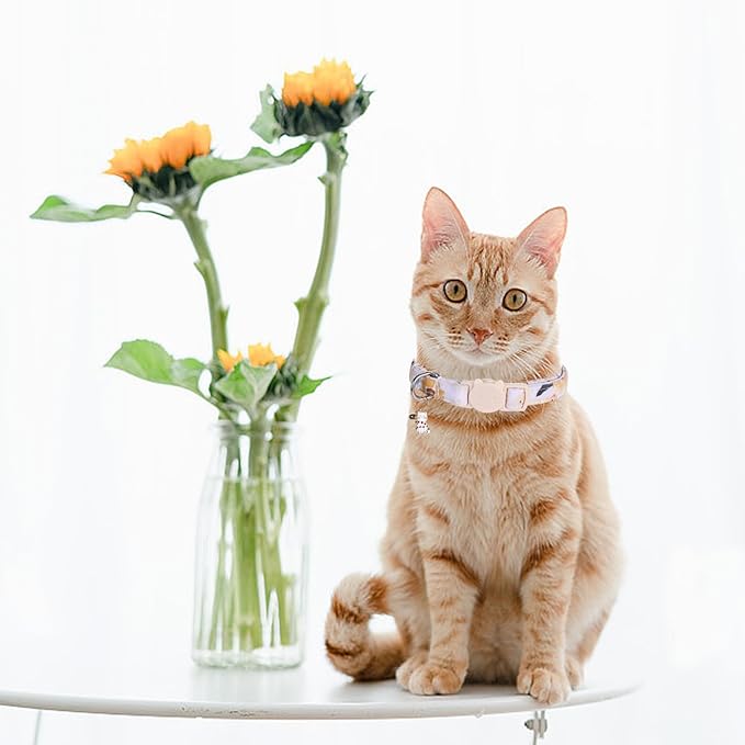Elegant little tail 2 Pack Cat Collar- Sunflower Print Cotton Breakaway Cat Collars with Bell Pendant Kitten for Girl Safety Adjustable Collar for Small Cats Puppy