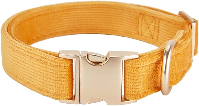 Soft Cotton Dog Collar with Metal Buckle Adjustable Heavy Duty Comfy Corduroy Collars for Small Medium Large Dogs,Orange,Small