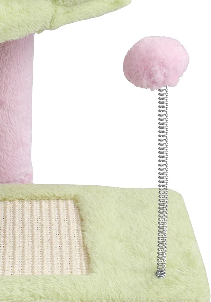 VINGLI Cat Tree, 27 inch Small Cat Tower with Scratching Post and Pad, Cat Condo for Indoor Kittens Padded Top Bed, Cats Indoor Activity Center (Pink & Green)