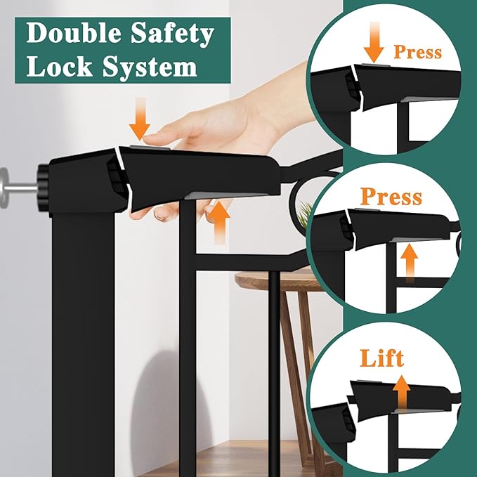 Fairy Baby 29.5"-40.5" Extra Wide Baby Gate, Pressure Mount Long Dog Gates for House Stairs Doorways, Auto Close Metal Safety Child Gate with Door No Drilling, Tension Pet Gate Indoor, Black