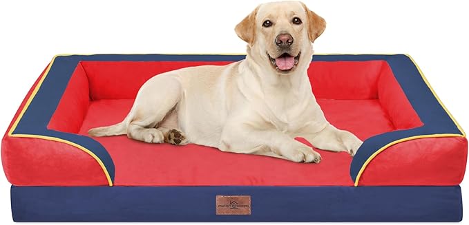 Comfort Expression Orthopedic Dog Bed for Extra Large Dogs 42x30 Inch, Waterproof Egg Crate Foam XL Pet Bed with Removable Bolsters, Dog Couch with Washable Cover & Non-Slip Bottom, Kansas