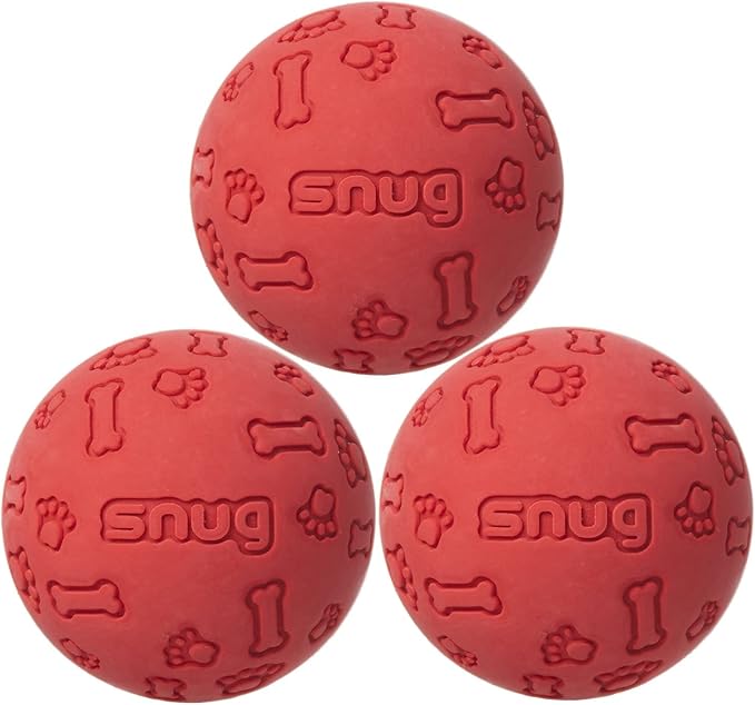 Snug Rubber Dog Balls for Small and Medium Dogs - Tennis Ball Size - Virtually Indestructible (3 Pack - Red)