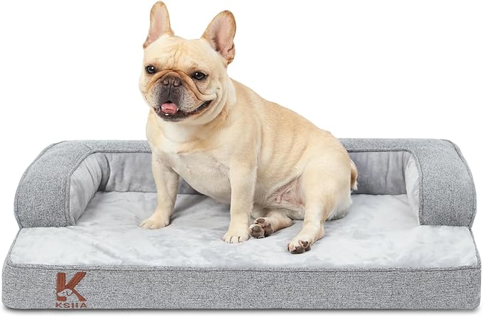 KSIIA Washable Dog Bed Medium Size Senior Dog, Orthopedic Warm Soft Pet Sofa Waterproof Pet Couch with Sides, Non-Slip and Egg-Crate Foam Beds with Removable Cover, 29x18Inch, Grey