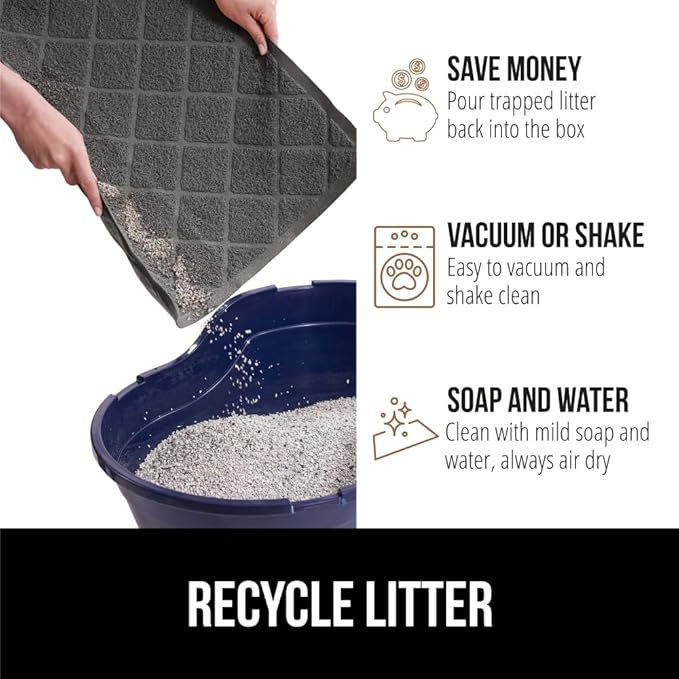 GORILLA GRIP Cat Litter Box Mat, Water Resistant, US Designed Kitty Litter Trapping Mats, Easy to Clean, Scatter Control, Less Mess and Clean Floors, Kitten Supplies for Indoor Cats, 30x20 Dark Gray