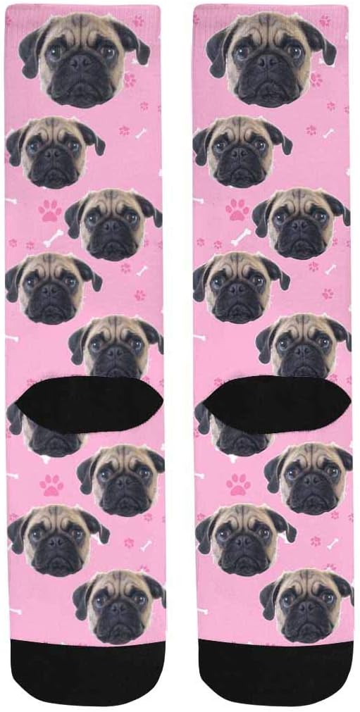 Custom Face Socks, Personalized Dog Lover Pet Photo Picture on Socks Unisex Athletic Crew Socks for Men Women