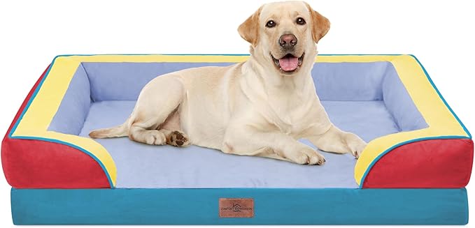 Comfort Expression Orthopedic Dog Bed for Extra Large Dogs 42x30 Inch, Waterproof Egg Crate Foam XL Pet Bed with Removable Bolsters, Dog Couch with Washable Cover & Non-Slip Bottom, Funfetti Fiesta