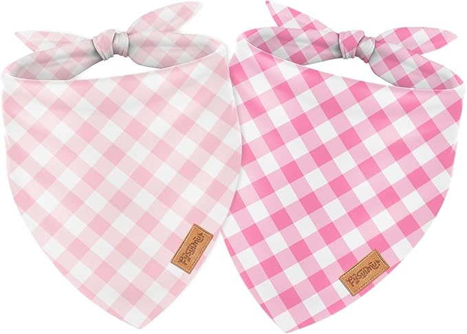 2Pcs Pink Plaid Dog Bandanas Valentine's Triangle Pet Scarf Adjustable Puppy Neckerchief Dog Bib for Medium Large Cat Costume Accessories