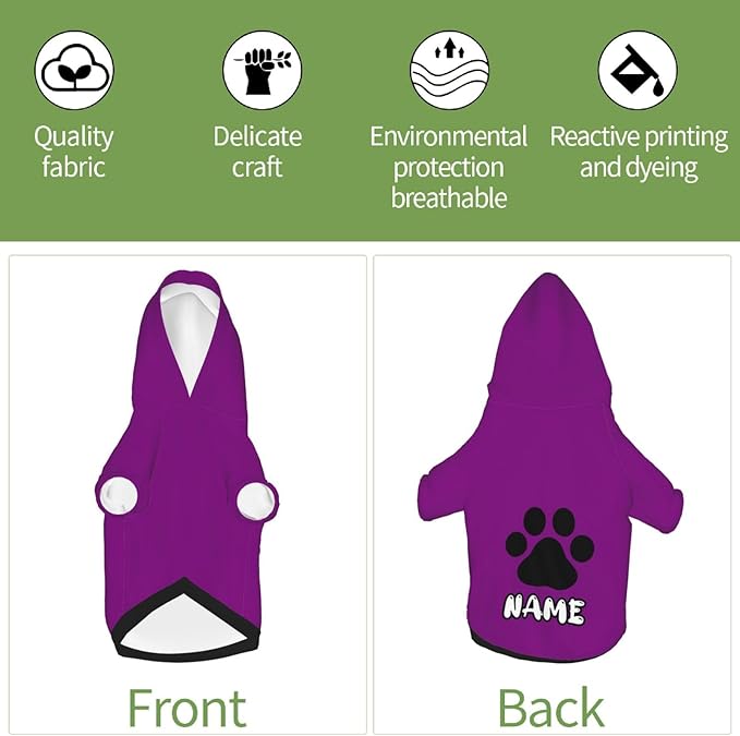 Custom Dog Hoodie Soft & Warm Design Your Own Personalized Photo Text Logo Name Dog Clothes for Puppy Sweatshirt Hooded for Small Medium Large Dogs Girl/Boy Cats Purple
