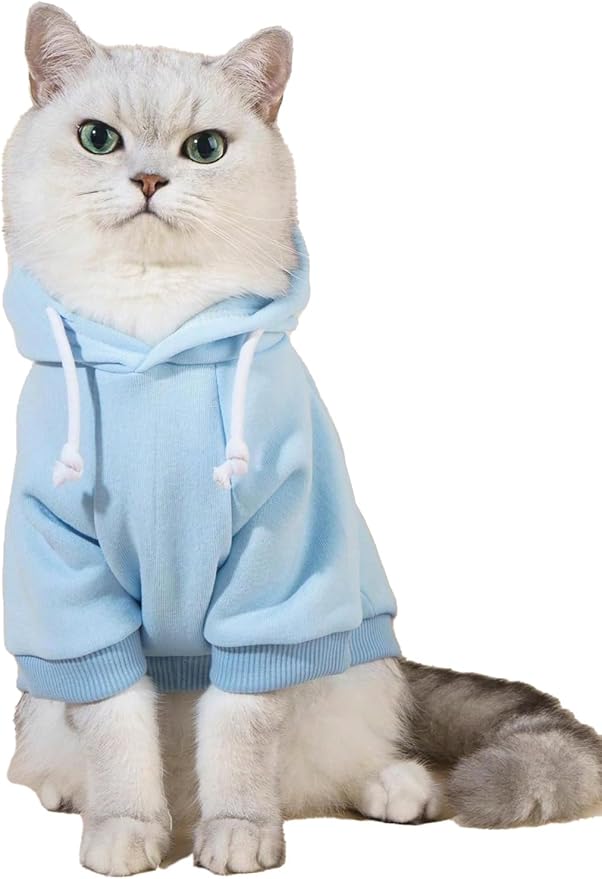 QWINEE Basic Dog Hoodie Sweatshirt Puppy Sweater Warm Cat Costumes Pet Clothes for Chihuahua Puppy Kitten Small Medium Dogs Light Blue XX-Small