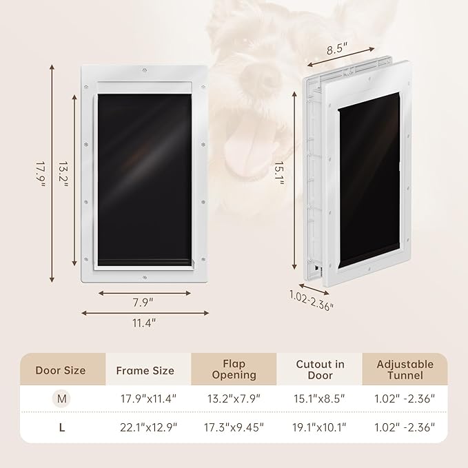 3-Flap Dog Door, Doggy Door, Doggie Door, Cat Door for Install in Interior and Exterior Doors, Insulation Flap, 2 Magnetic Flaps, Closing Panel, Never Rust, for Pets Up to 45lb