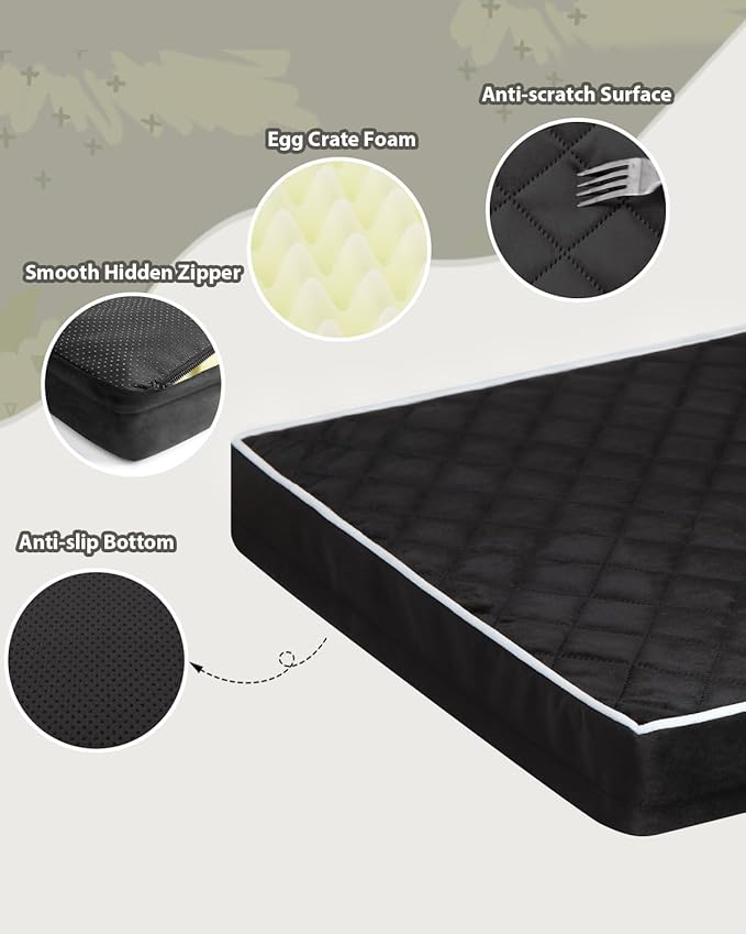 Orthopedic XL Dog Beds Large Sized Dog Waterproof Pet Kennel Pad with Removable Washable Cover and Non-Slip Bottom, 41x27 Inch, Black