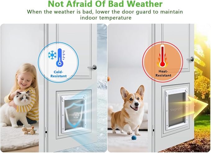 Pet Door Dog Door Easy Install - Wood & PVC Doors & Walls，Cat Door Free Movement & Flexible Control - 2 Magnetic Flaps & Sliding Lock,Telescoping Frame,5 3/4" x 9 1/3" for Small Dogs Cats Up to 15 lb